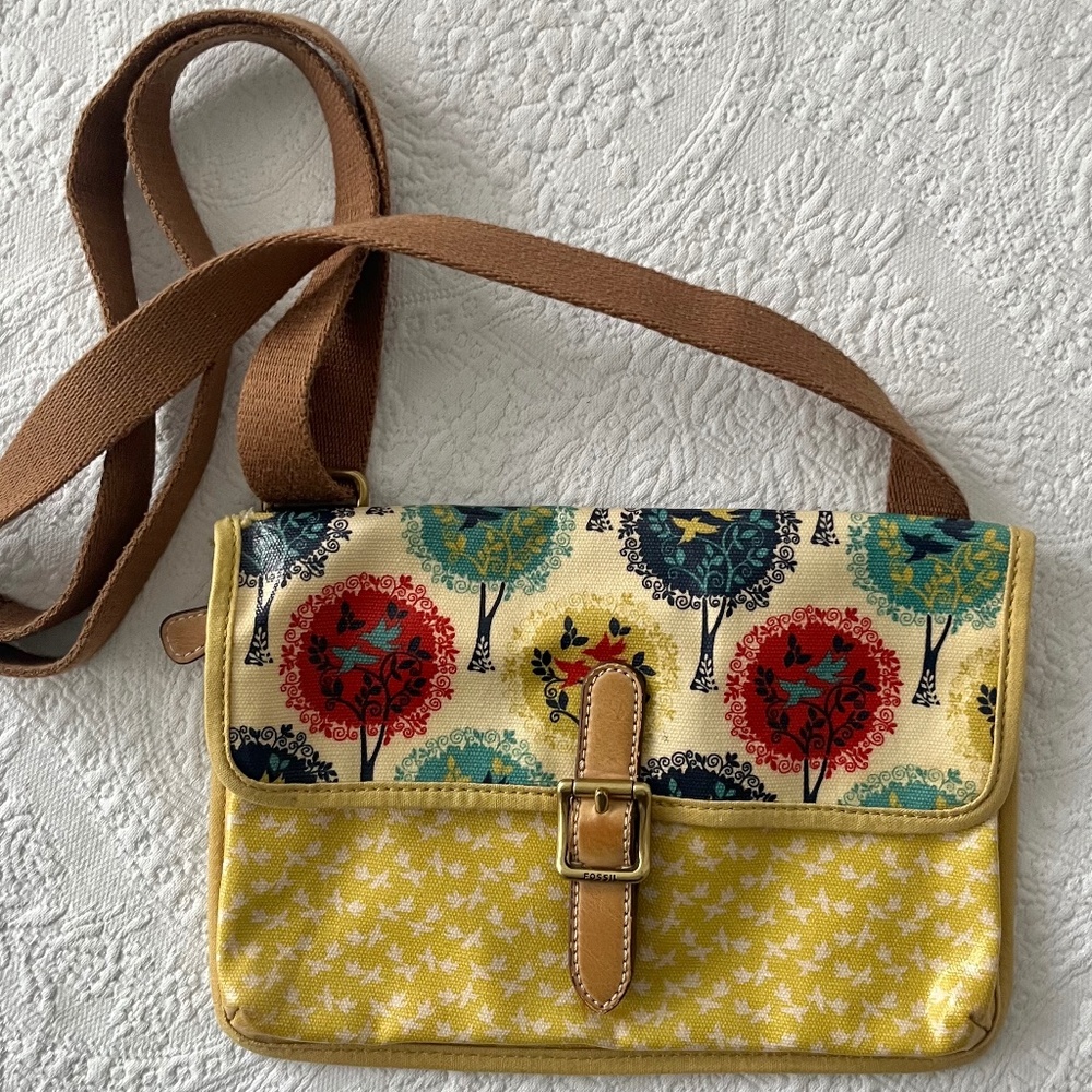 Fossil Coated Canvas Crossbody Bag | Floral Envelope Style | Travel & Everyday